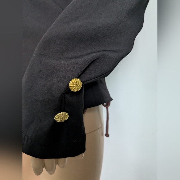 Gracia Black Ruffle Long-sleeve Blouse, Size M- Excellent Condition! Gold Detail - Picture 4 of 13